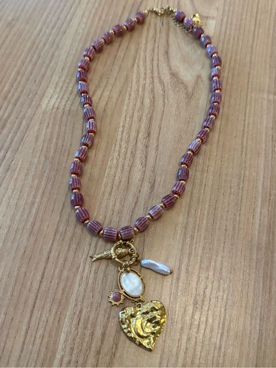Mayamar Jewelry - New mayamar Gold Charm Heart and genuine pearl Necklace with Burgundy Beads